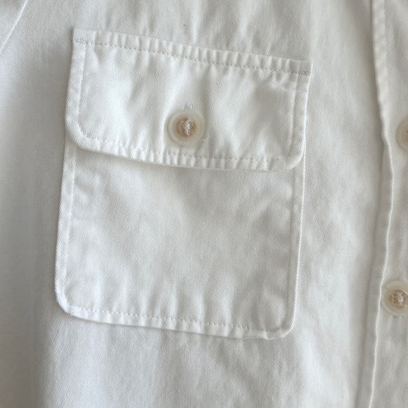 Democracy White Denim Button Down Shirt Jacket w/ Raw Hem & Pockets, Size Small - Picture 7 of 16